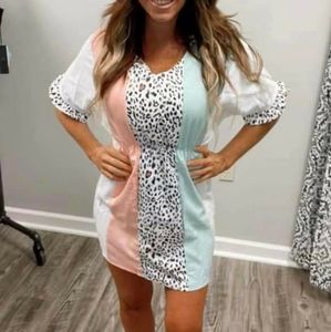 Boutique leopard color block Romper